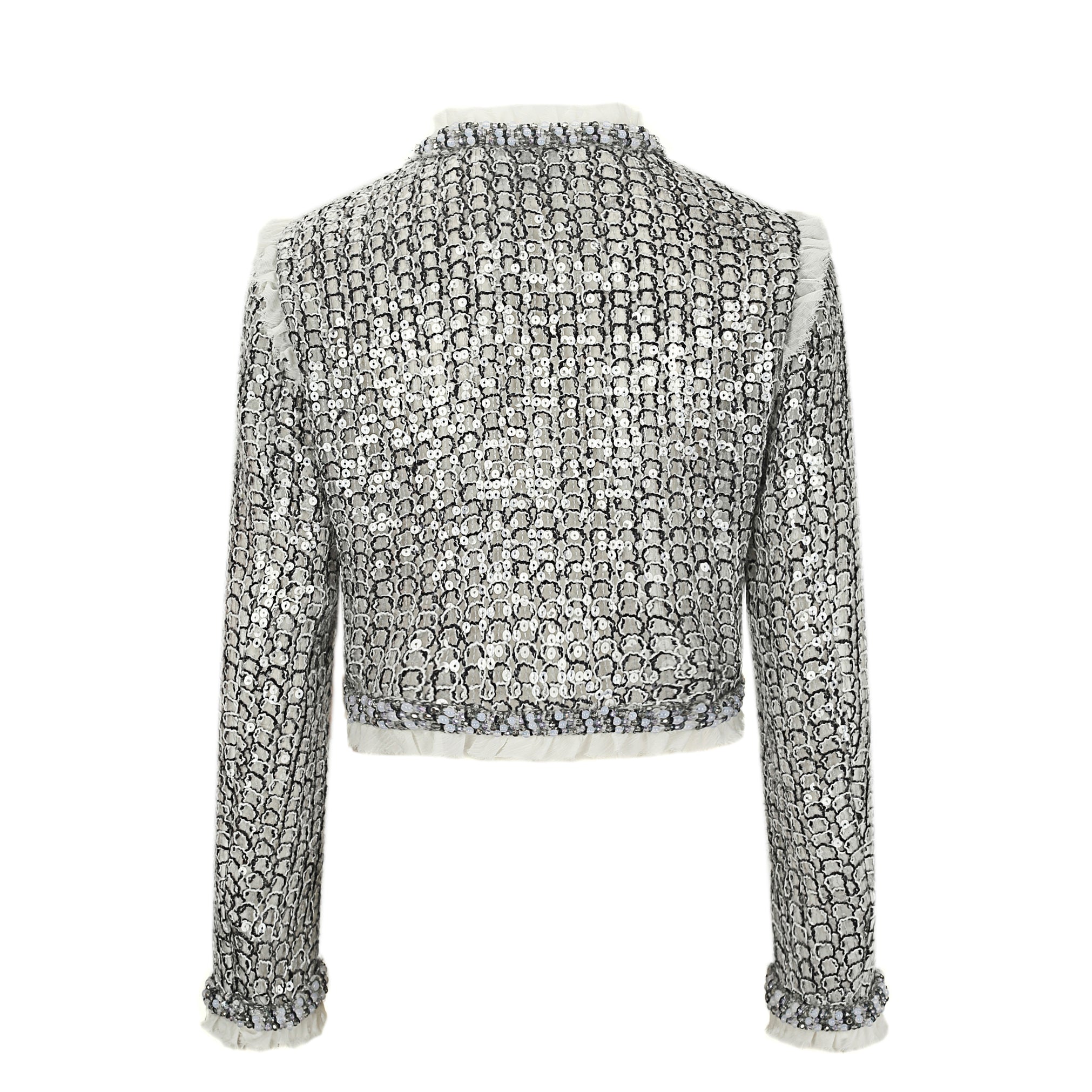 Gray Sequin Jacket with Tulle Trim
