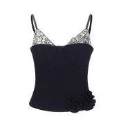 Navy Faux-Layer Knit Camisole with Sequin Panels