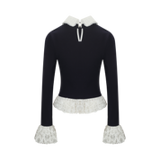 Navy and White Bubble-Hem Top with Equestrian Crest
