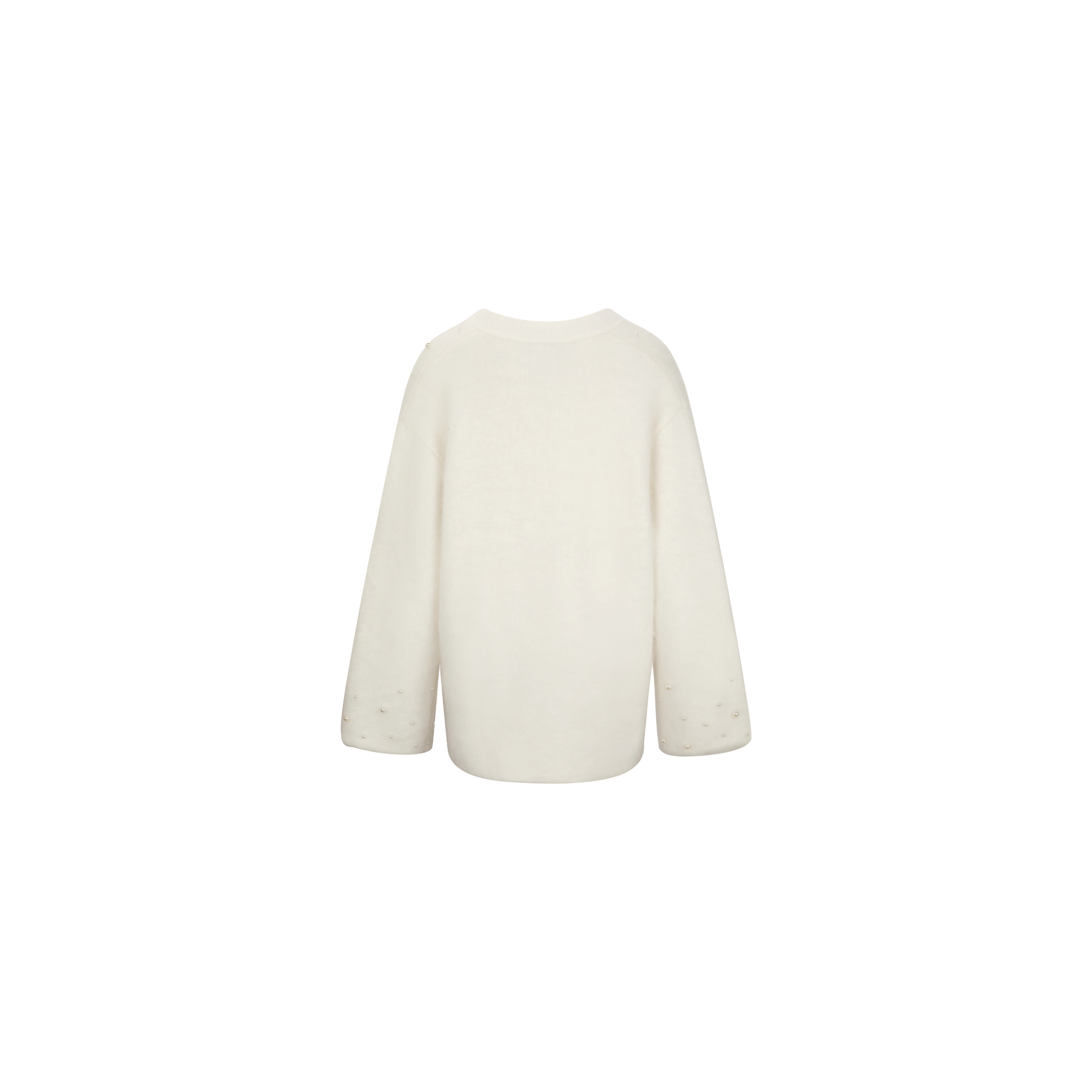 White V-Neck Pearl Knit Cardigan