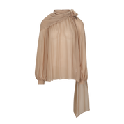 Light Brown Silk Floral Ribbon Blouse