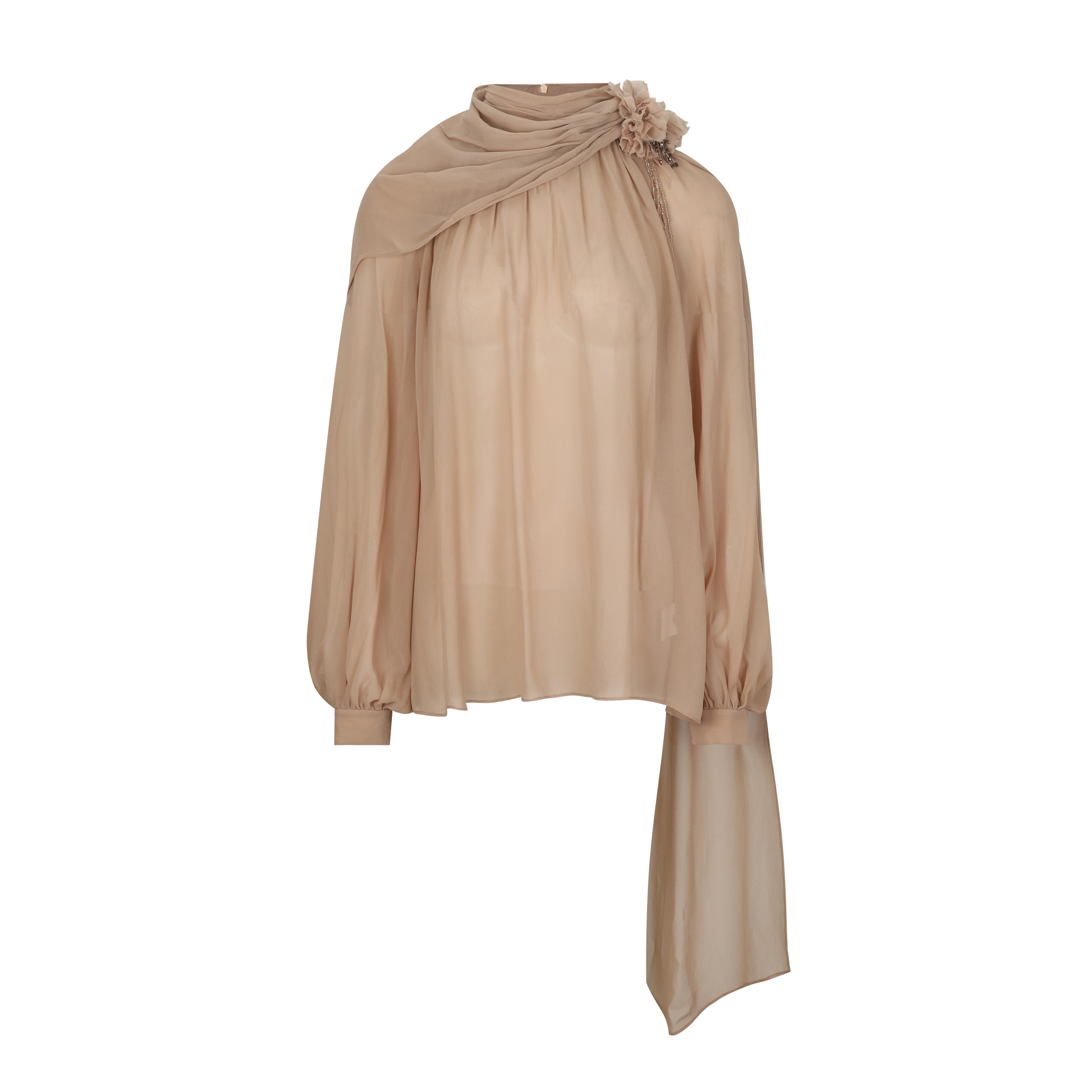 Light Brown Silk Floral Ribbon Blouse