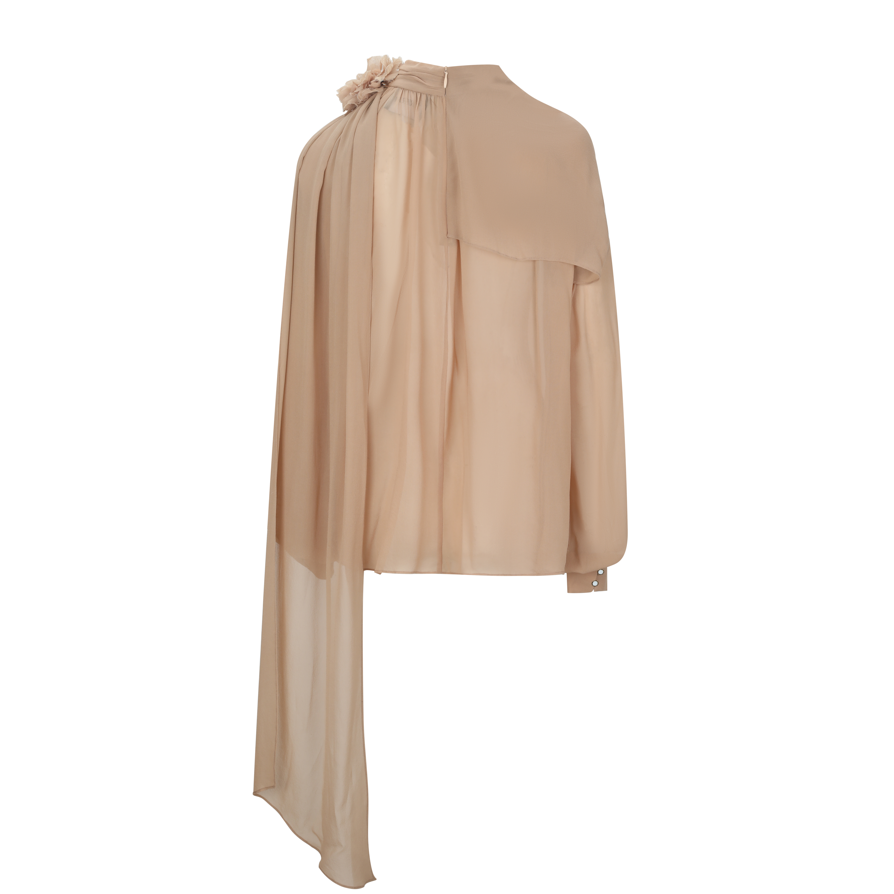 Light Brown Silk Floral Ribbon Blouse