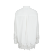 White Cutout Lace Shirt with Silver Thread Floral Appliqué