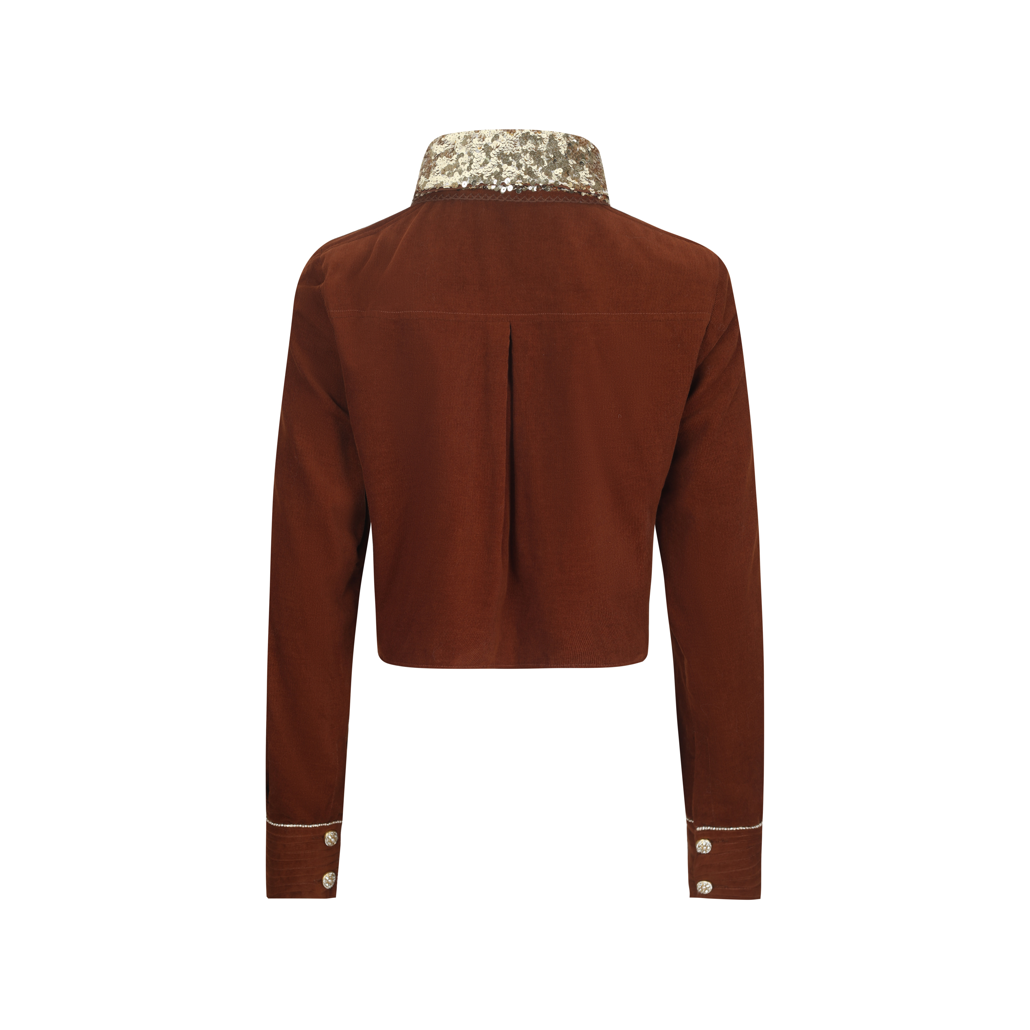 Brown Corduroy Crop Shirt with Sequin Collar
