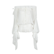 White Off-Shoulder Textured Chiffon Blouse