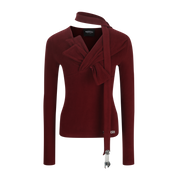 Red Fitted Twist-Front Long Sleeve Top