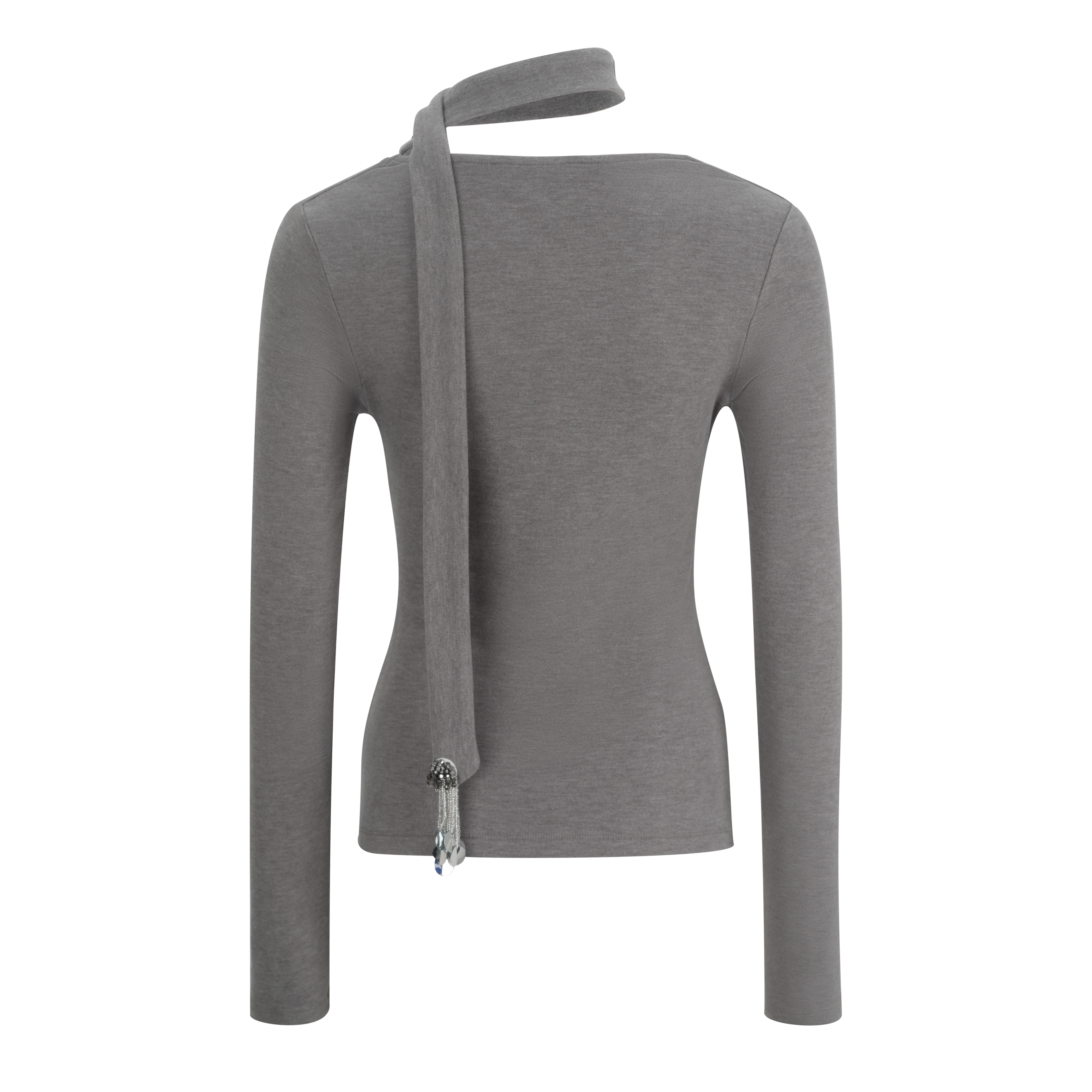Gray Fitted Twist-Front Long Sleeve Top