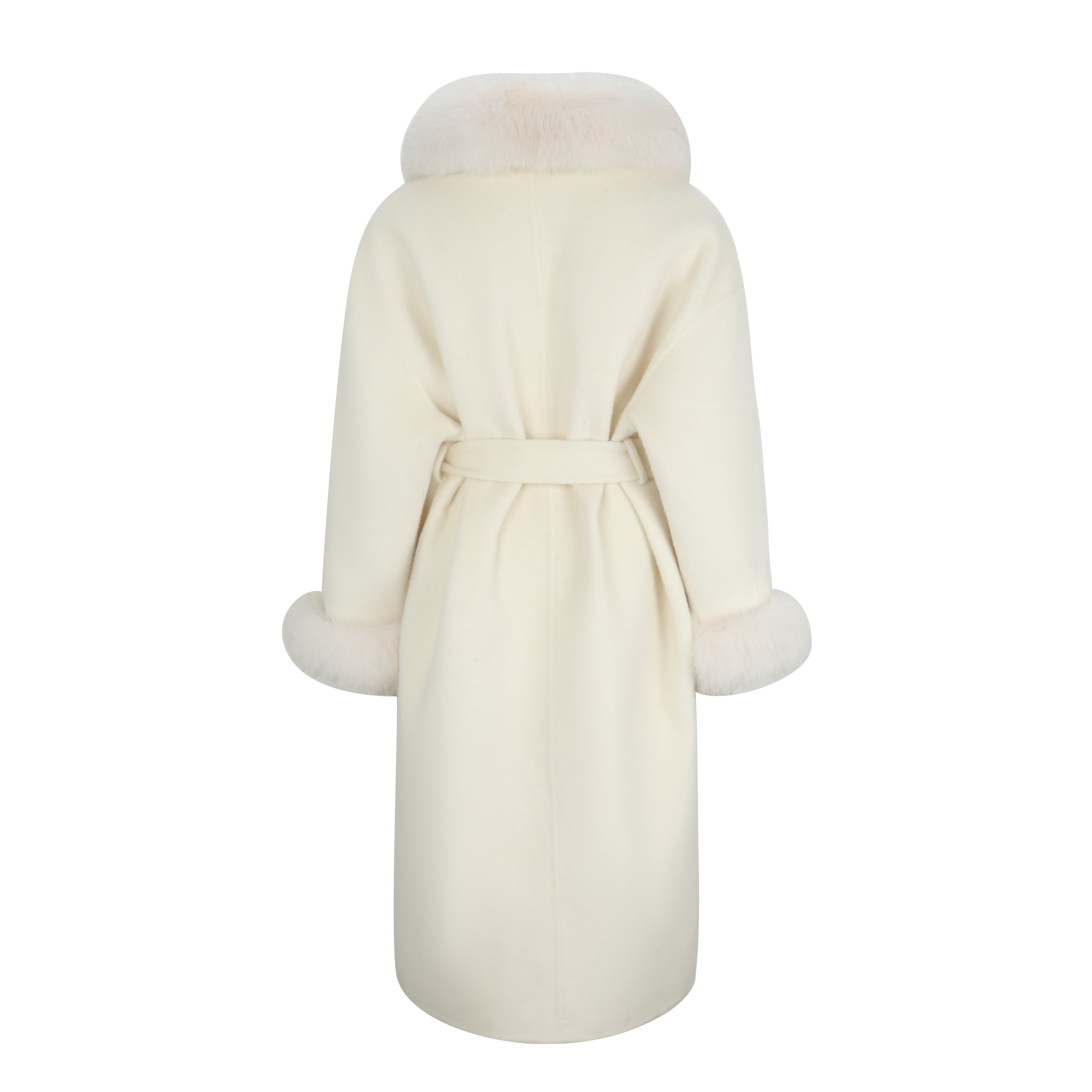 Ivory Faux-Fur Collar Coat with Rhinestone Buttons