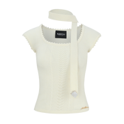 Ivory Ribbon-Trim Lace Crop Top