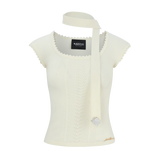Ivory Ribbon-Trim Lace Crop Top