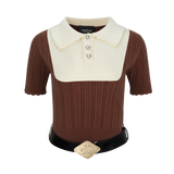Brown Colorblock Knit Short-Sleeve Top