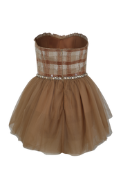 Brown Velvet Plaid Tube Dress