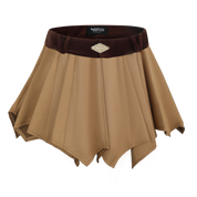 Light Coffee Faux-Layered Twill-Blend Tiered Skirt