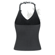 Grey Halter Knit Top with Lace and Sequin Detail