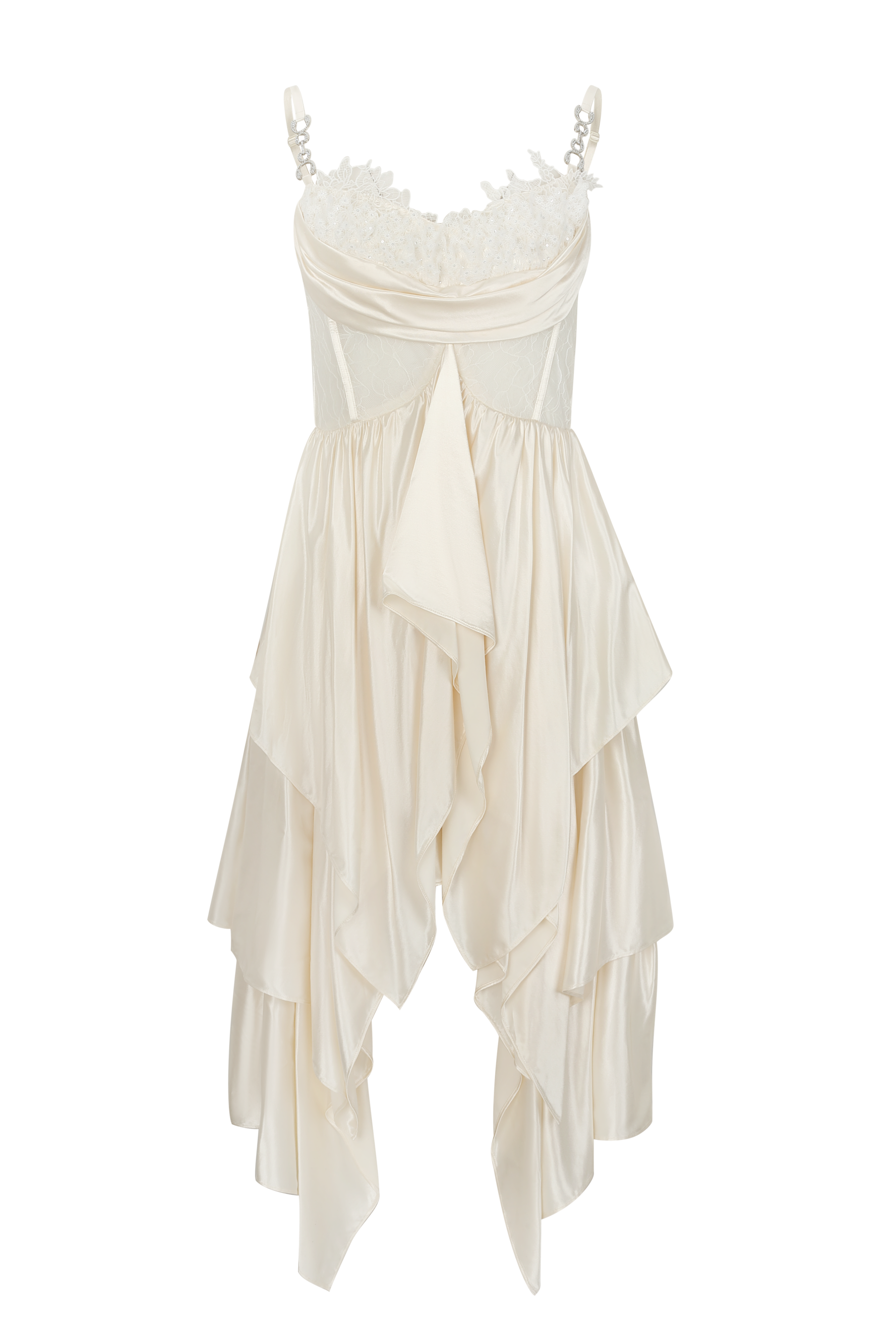 White dress with floral details on a white background